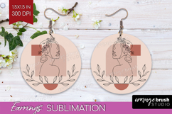 Line Art Woman Round Earrings - Minimalist PNG Sublimation Product Image 1