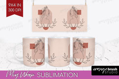 Line Art Woman Mug Wrap - Minimalist Mug PNG Sublimation Product Image 1