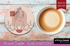 Line Art Woman Round Coaster - Minimalist Coaster PNG Product Image 1