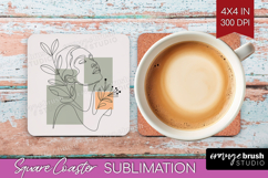 Line Art Woman Square Coaster - Minimalist Coaster PNG Product Image 1