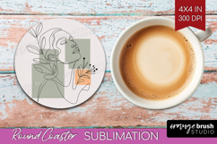 Line Art Woman Round Coaster - Minimalist Coaster PNG Product Image 1
