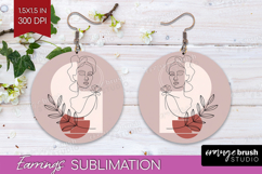 Line Art Woman Round Earrings - Minimalist PNG Sublimation Product Image 1