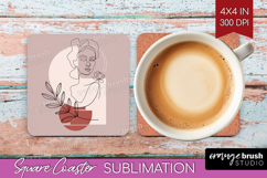 Line Art Woman Square Coaster - Minimalist Coaster PNG Product Image 1