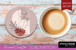 Line Art Woman Round Coaster - Minimalist Coaster PNG Product Image 1