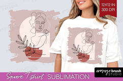 Line Art Woman Square Tshirt Background - Minimalist PNG Product Image 1