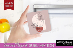 Line Art Woman Magnet Sublimation - Minimalist Square Magnet Product Image 1
