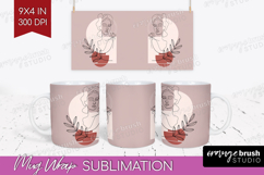 Line Art Woman Mug Wrap - Minimalist Mug PNG Sublimation Product Image 1