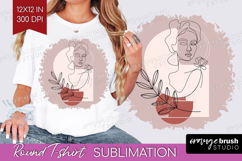 Line Art Woman Round Tshirt Background - Minimalist PNG Product Image 1