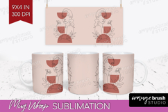 Line Art Woman Mug Wrap - Minimalist Mug PNG Sublimation Product Image 1