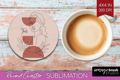 Line Art Woman Round Coaster - Minimalist Coaster PNG Product Image 1