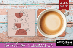 Line Art Woman Square Coaster - Minimalist Coaster PNG Product Image 1