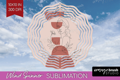 Line Art Woman Wind Spinner Sublimation PNG - Minimalist Product Image 1
