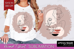 Line Art Woman Round Tshirt Background - Minimalist PNG Product Image 1