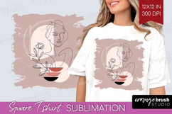 Line Art Woman Square Tshirt Background - Minimalist PNG Product Image 1