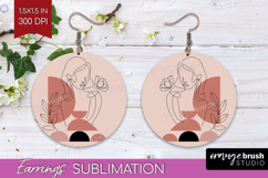 Line Art Woman Round Earrings - Minimalist PNG Sublimation Product Image 1