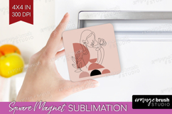 Line Art Woman Magnet Sublimation - Minimalist Square Magnet Product Image 1