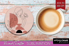 Line Art Woman Round Coaster - Minimalist Coaster PNG Product Image 1