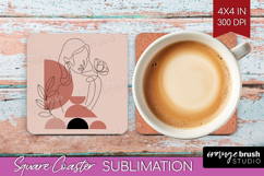 Line Art Woman Square Coaster - Minimalist Coaster PNG Product Image 1