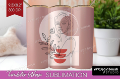 Line Art Woman Tumbler Wrap - Minimalist Tumbler PNG Product Image 1