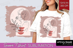 Line Art Woman Square Tshirt Background - Minimalist PNG Product Image 1
