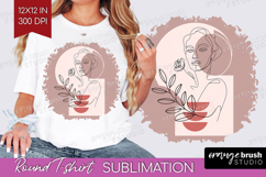 Line Art Woman Round Tshirt Background - Minimalist PNG Product Image 1