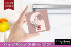 Line Art Woman Magnet Sublimation - Minimalist Square Magnet Product Image 1