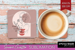 Line Art Woman Square Coaster - Minimalist Coaster PNG Product Image 1