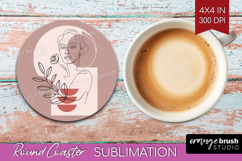 Line Art Woman Round Coaster - Minimalist Coaster PNG Product Image 1