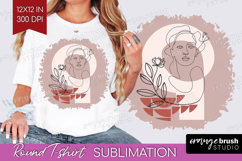 Line Art Woman Round Tshirt Background - Minimalist PNG Product Image 1