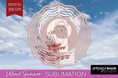 Line Art Woman Wind Spinner Sublimation PNG - Minimalist Product Image 1