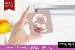 Line Art Woman Magnet Sublimation - Minimalist Square Magnet Product Image 1