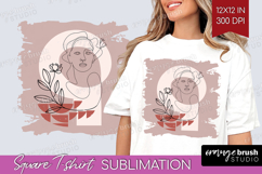 Line Art Woman Square Tshirt Background - Minimalist PNG Product Image 1