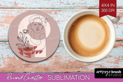 Line Art Woman Round Coaster - Minimalist Coaster PNG Product Image 1