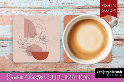 Line Art Woman Square Coaster - Minimalist Coaster PNG Product Image 1