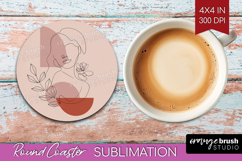 Line Art Woman Round Coaster - Minimalist Coaster PNG Product Image 1