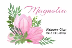 Magnolia Flower sublimation watercolor bouquet, PNG, JPEG Product Image 1