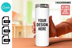 Hand Holding Skinny Tumbler Mockup | Canva Compatible Product Image 1