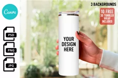 Hand Holding Skinny Tumbler Mockup | Canva Compatible Product Image 1