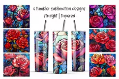 Roses tumbler wrap Stained Glass Png 20 Oz Sublimation Product Image 1