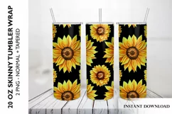 Sunflower Tumbler Sublimation Design on Black, Tumbler Wrap Product Image 1