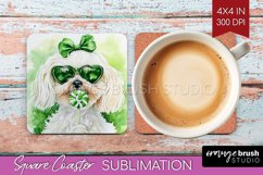 Maltese St. Patricks Day Dog Square Coaster Dog Coaster PNG Product Image 1