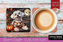 Maltese Dog Square Coaster Halloween Coaster PNG Sublimation Product Image 1