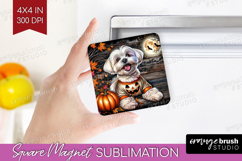 Maltese Dog Magnet Sublimation Halloween Square Magnet PNG Product Image 1