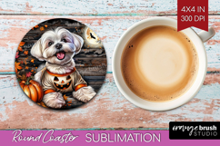 Maltese Dog Round Coaster Halloween Coaster PNG Sublimation Product Image 1