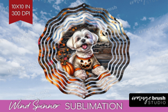 Maltese Dog Wind Spinner Sublimation PNG Halloween Round Product Image 1