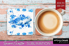 Manatee Floral Square Coaster Blue Flowers Coaster PNG Product Image 1