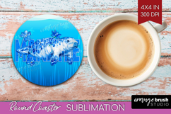 Manatee Floral Round Coaster Sea Blue Coaster PNG Product Image 1