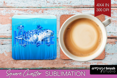 Manatee Floral Square Coaster Sea Blue Coaster PNG Product Image 1