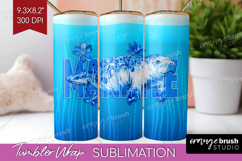 Manatee Floral Tumbler Wrap Sea Blue Tumbler PNG Sublimation Product Image 1