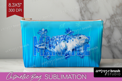 Manatee Floral Cosmetic Bag Sea Blue Makeup Bag PNG Product Image 1